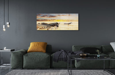 Pintura acrílica Pôr do sol no campo de zebras