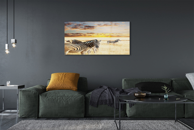 Pintura acrílica Pôr do sol no campo de zebras