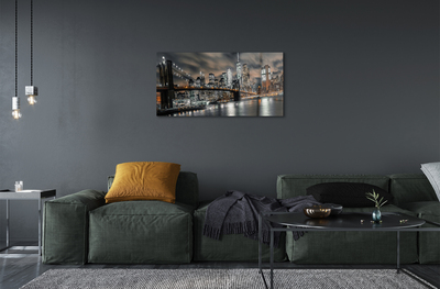 Pintura acrílica Panorama noturno da ponte