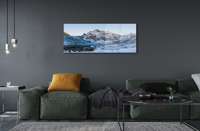 Pintura acrílica Lago de neve no inverno nas montanhas