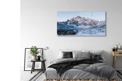 Pintura acrílica Lago de neve no inverno nas montanhas