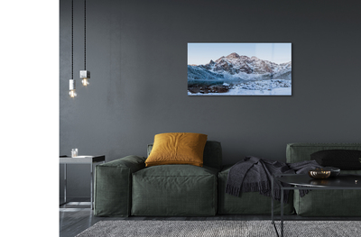 Pintura acrílica Lago de neve no inverno nas montanhas