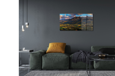 Pintura acrílica Pôr do sol na montanha