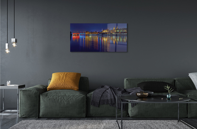 Pintura acrílica Ponte do Rio Varsóvia, cidade noturna