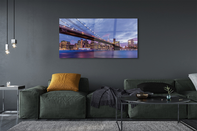 Quadro acrílico Ponte pôr do sol arranha-céus