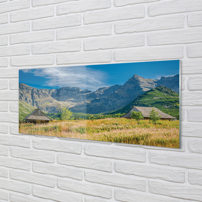 Pintura acrílica Montanhas, campos, casas