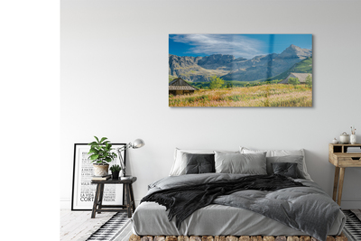 Pintura acrílica Montanhas, campos, casas