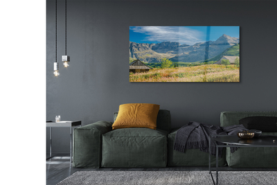 Pintura acrílica Montanhas, campos, casas