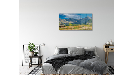 Pintura acrílica Montanhas, campos, casas