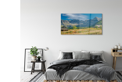 Pintura acrílica Montanhas, campos, casas