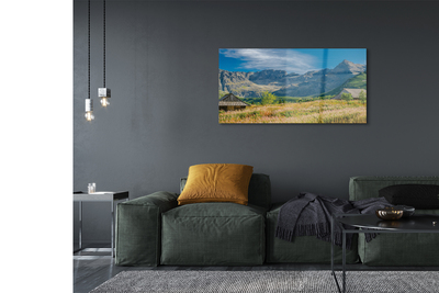 Pintura acrílica Montanhas, campos, casas