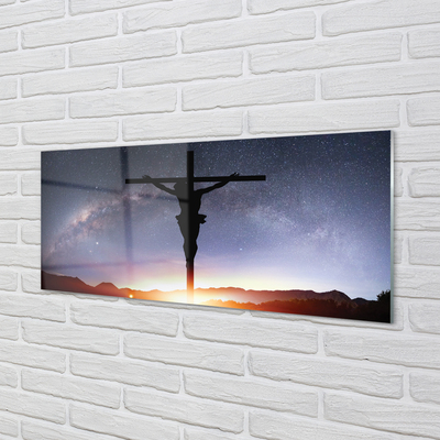 Pintura acrílica Jesus crucificado céu