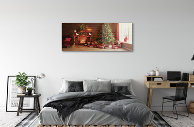 Quadro acrílico Lareira, árvore de Natal, presentes, luzes