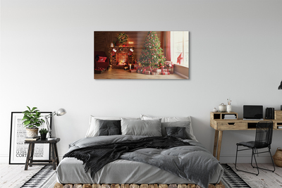 Quadro acrílico Lareira, árvore de Natal, presentes, luzes