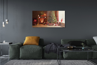 Quadro acrílico Lareira, árvore de Natal, presentes, luzes