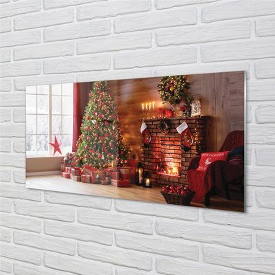 Quadro acrílico Árvores de Natal, presentes, decorações, lareira