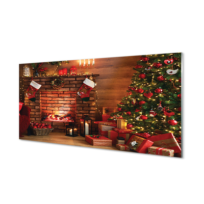 Pintura acrílica Árvores de Natal, presentes, decorações, lareira