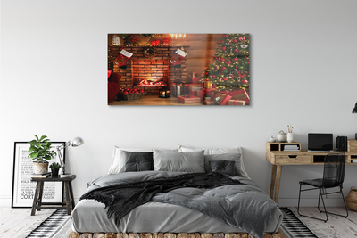 Pintura acrílica Árvores de Natal, presentes, decorações, lareira