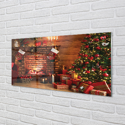 Pintura acrílica Árvores de Natal, presentes, decorações, lareira
