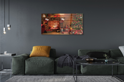 Pintura acrílica Árvores de Natal, presentes, decorações, lareira