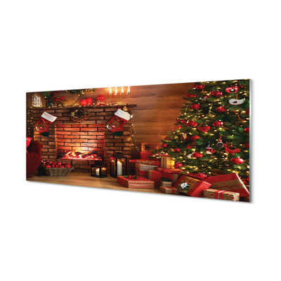 Pintura acrílica Árvores de Natal, presentes, decorações, lareira