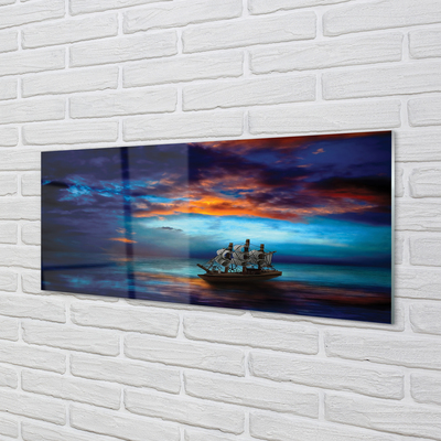 Pintura acrílica Nuvens navio mar noite