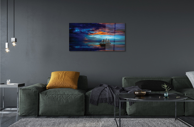 Pintura acrílica Nuvens navio mar noite