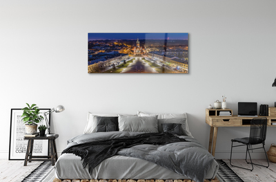 Quadro acrílico Panorama da igreja noturna de Cracóvia
