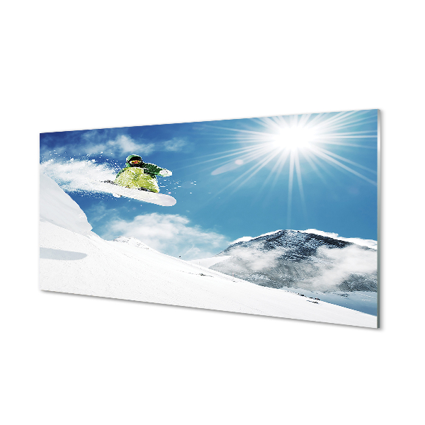Quadro acrílico Homem de snowboard nas montanhas