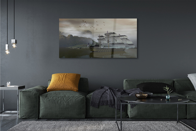 Quadro acrílico Navio montanhas mar