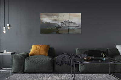 Quadro acrílico Navio montanhas mar
