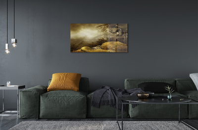 Pintura acrílica Montanhas do dragão nuvens douradas