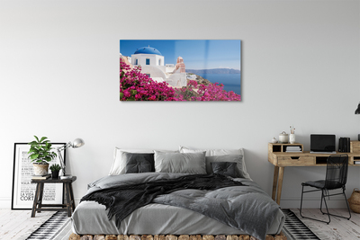 Pintura acrílica Grécia Flores Mar Edifícios