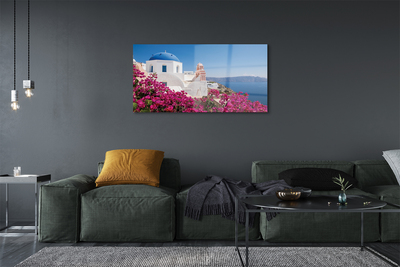 Pintura acrílica Grécia Flores Mar Edifícios