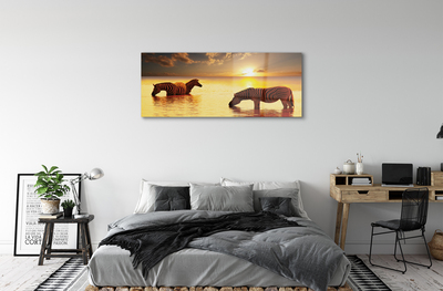Quadro acrílico Zebras na água do pôr do sol