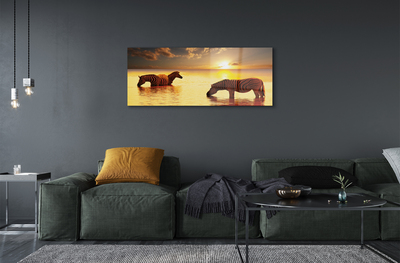 Quadro acrílico Zebras na água do pôr do sol