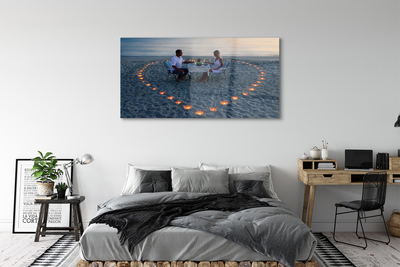 Pintura acrílica Coração de velas casal mar