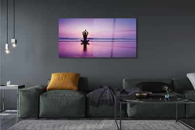 Pintura acrílica Mulher praticando ioga no mar