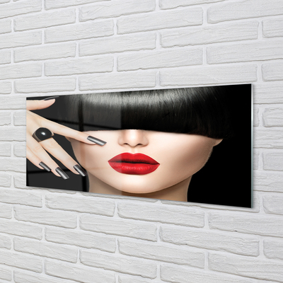 Quadro acrílico Mulher bate os lábios vermelhos
