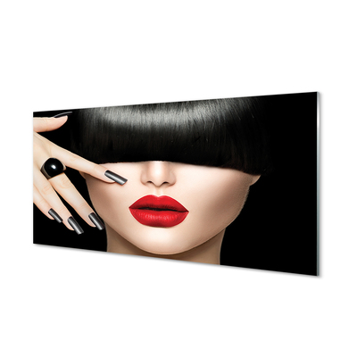 Quadro acrílico Mulher bate os lábios vermelhos