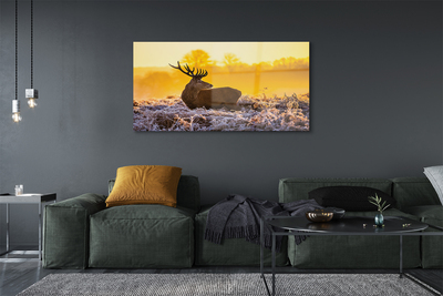 Pintura acrílica Nascer do sol de inverno com veados