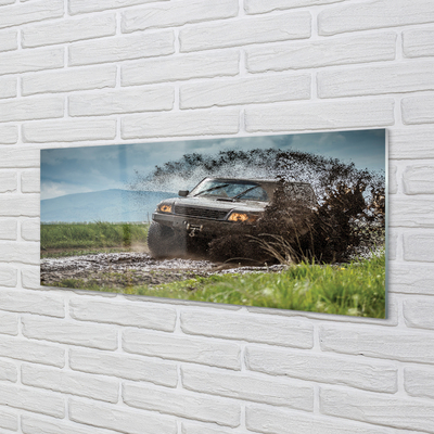 Pintura acrílica Veículo off-road montanhas nuvens