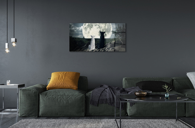 Pintura acrílica Floresta lunar dos lobos