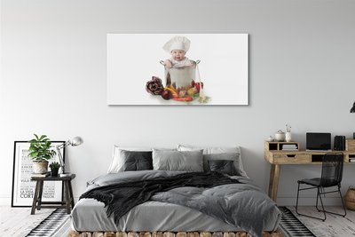 Pintura acrílica Bebê em uma panela de vegetais