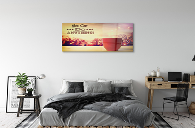 Pintura acrílica Inscrição na caneca vermelha de outono