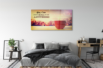 Pintura acrílica Inscrição na caneca vermelha de outono