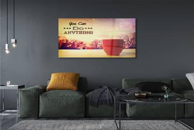 Pintura acrílica Inscrição na caneca vermelha de outono