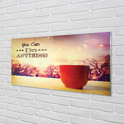 Pintura acrílica Inscrição na caneca vermelha de outono