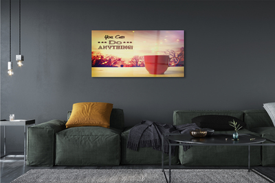 Pintura acrílica Inscrição na caneca vermelha de outono