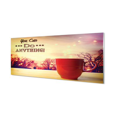 Pintura acrílica Inscrição na caneca vermelha de outono